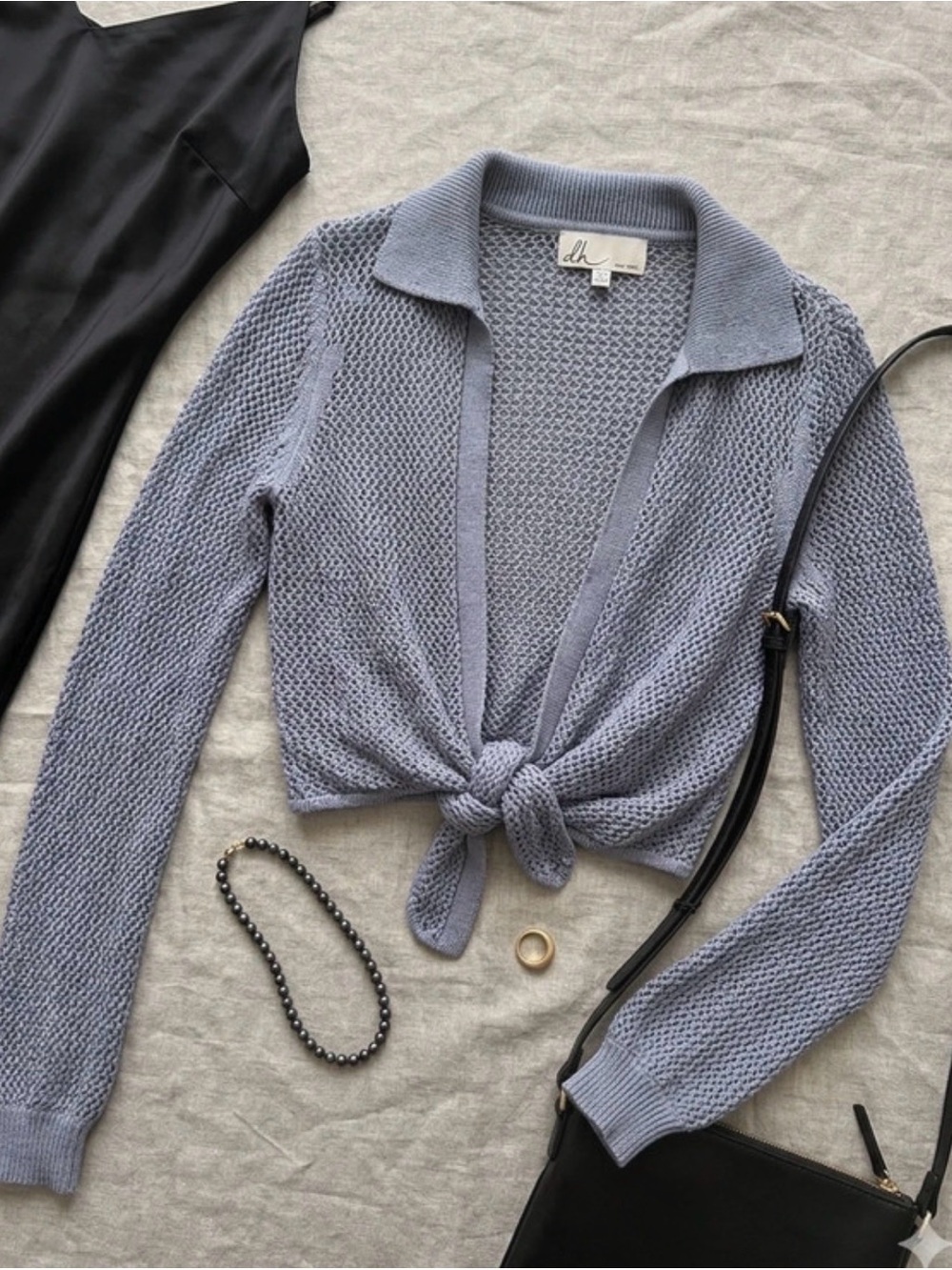 dh NEW YORK Pale Blue Open-Knit Tie-Front Cardigan
